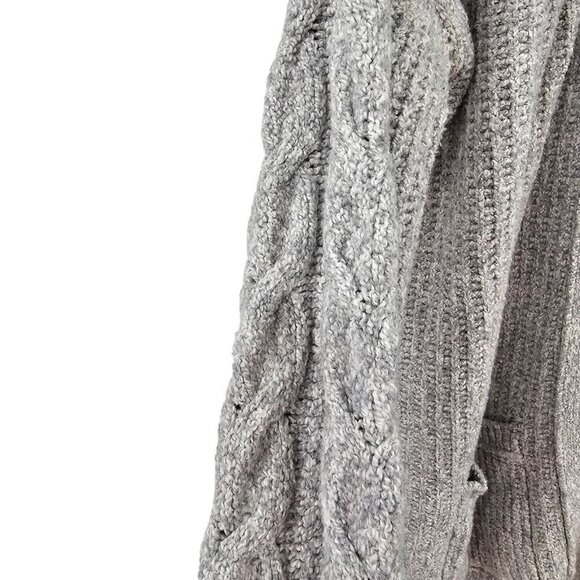 Abercrombie & Fitch Cardigan Sweater Gray Cable Knit Long Sleeve Pockets Twee - Picture 3 of 6
